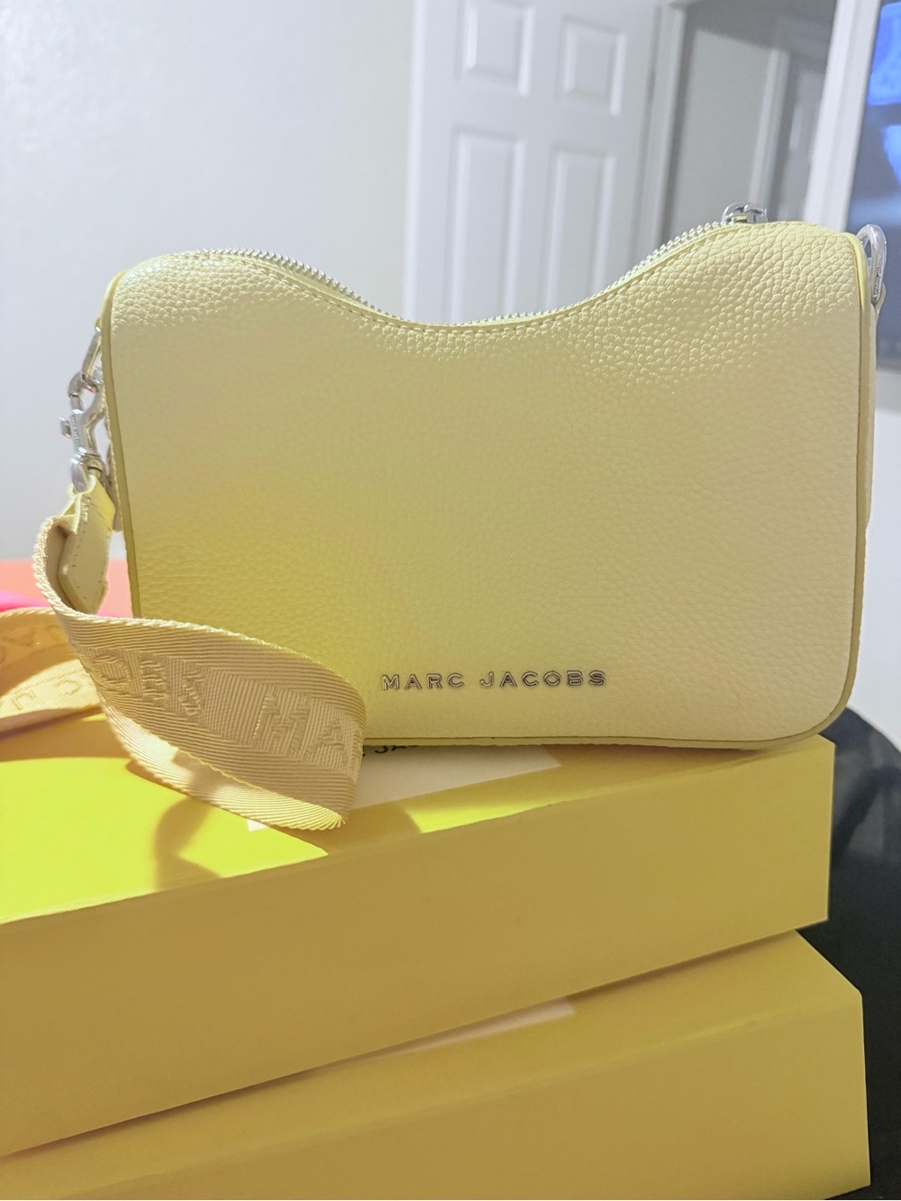 Marc Jacobs Pale Yellow Pebbled Leather Crossbody Camera Bag